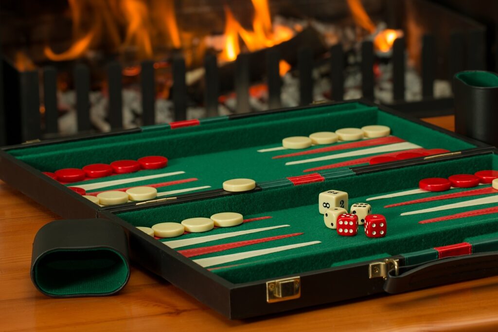 backgammon, board game, fireside